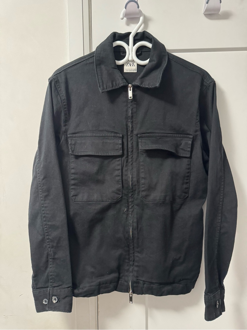 Zara Black Military Field Jacket with Front Flap Pockets